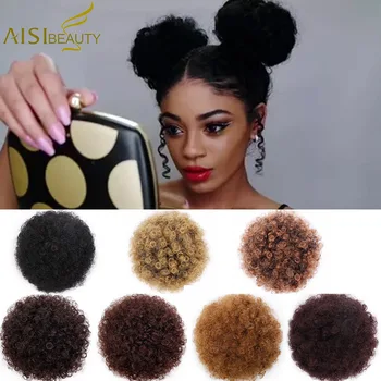 

AISIBEAUTY Short Kinky Curly Chignon Synthetic Hair Bun Wrap Drawstring Puff Chignon Hair Extension Afro Bun for Africa American