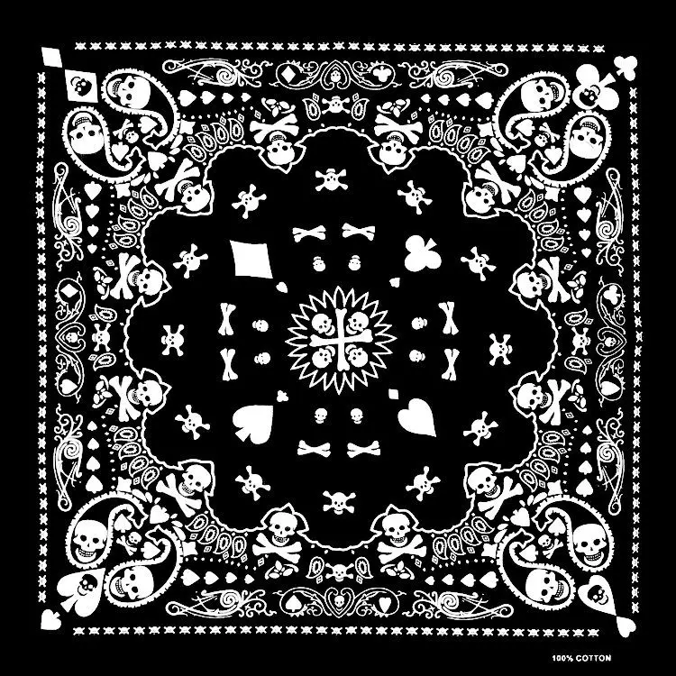 New Design Fashion Hip Hop 100% Cotton Skull Bandana Square Scarf Black Paisley Bicycle Headband For Women/Men/Boys/Girls 