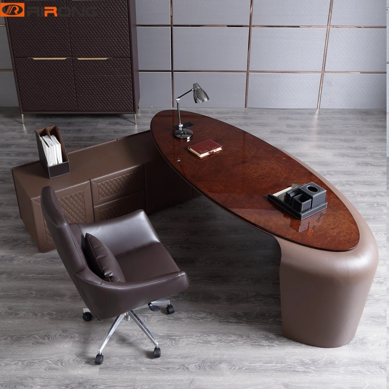 Italy Style Antique Luxury Home Study Office Furniture Executive Manager  Boss Leather Customzied Office Table Desk With Cabinet