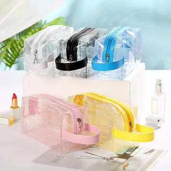 

Travel Portable Cosmetic Bag Makeup Handbag PVC Transparent Zipper Toiletry Case for Shampoo Bathing Makeup Tool