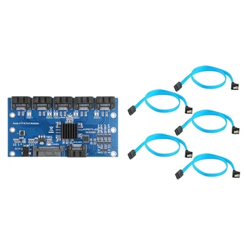 

5 x 18 Inch SATA 3.0 Cable SATA3 III 6GB/S Right Angle 90 Degree & 1x Controller Card Motherboard Sata Expansion Card