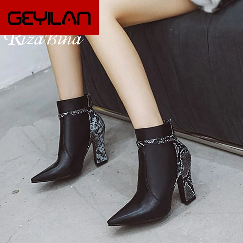 

Size 32-48 Office Lady Ankle Boots Fashion Snake Print Sexy Pointed Toe Winter Warm Fur High Heel Shoes Women