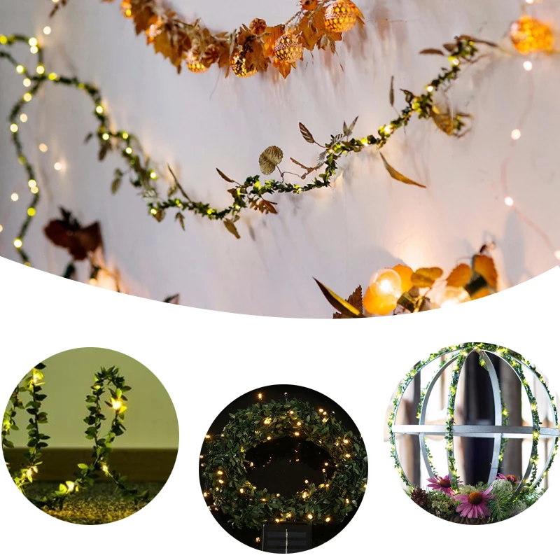 

10M LED Copper Solar Leaf Garland Light String Christmas Decoration Handmade