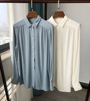 

100% Silk Women's Blouse Solid Color Long Sleeve Simple Loose Shirt 2020 Spring