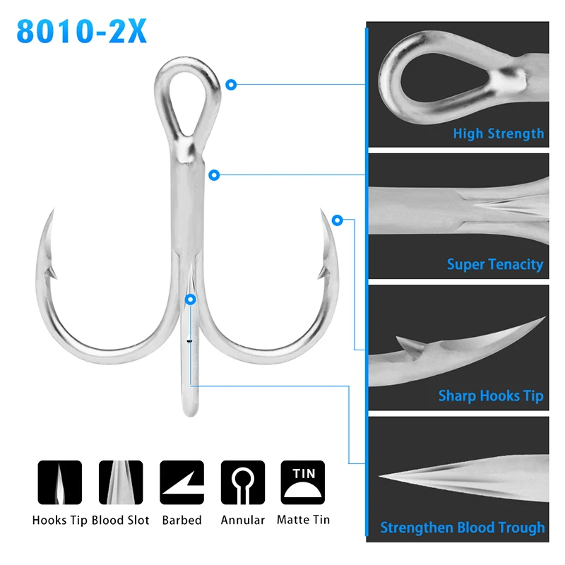 Description Picture 4 of itemPROBEROS 10Pcs/lot Saltwater Fishing Hooks Treble Hooks 1#-2#-4#-6#-8#-10#-12#-14#-1/0#-2/0#-3/0# High-Carbon Steel Fishhooks