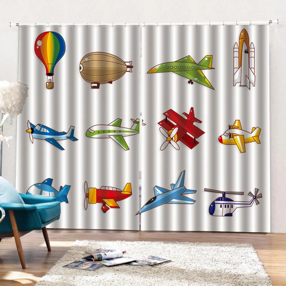 

Cartoon Airplane Rocket Window Curtain 3D Print Car Ferry Window Treatment For Kids Children Teen Window Treatment Home Decor