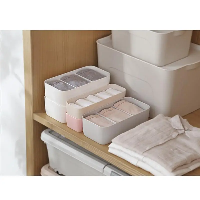 OUNONA 3 Compartments Socks Storage Box Underwear Storage Case Plastic Socks Panties Drawer Organizer Stackable DesktopContainer