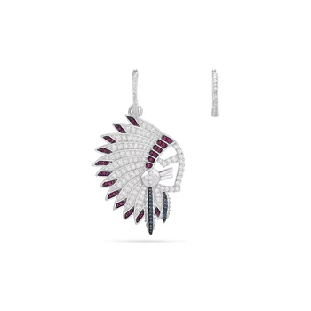 

Solid 925 Sterling Silver Indian Chief Head Feather Dangle Earring With AAA Zircon Tassel People Drop Earrings for women party