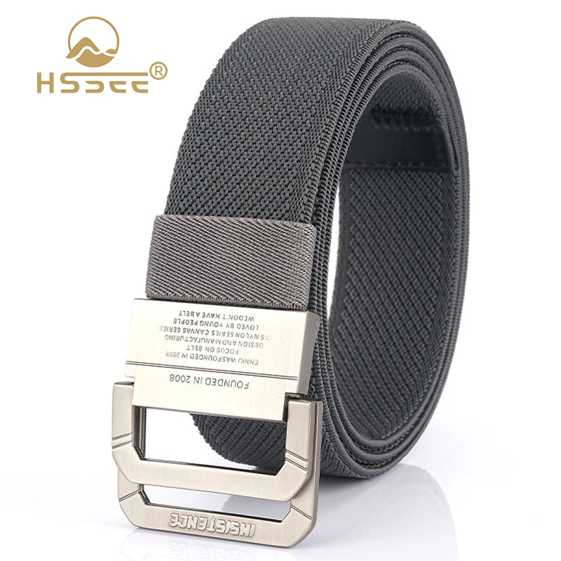 Hssee Doubleloop Buckle Elastic Belt Men Hard Zinc Alloy Buckle Soft