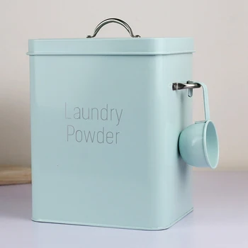 

Beautiful Powder Coating Metal Zinc Laundry Powder Boxes Storage With Scoop
