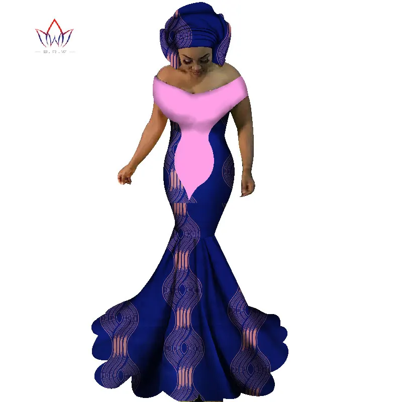 BRW африканские платья для женщин сексуальные с вырезом лодочкой Длинные платья Базен Riche Африканский принт платье русалки размера плюс 6XL WY1860 - Цвет: 5
