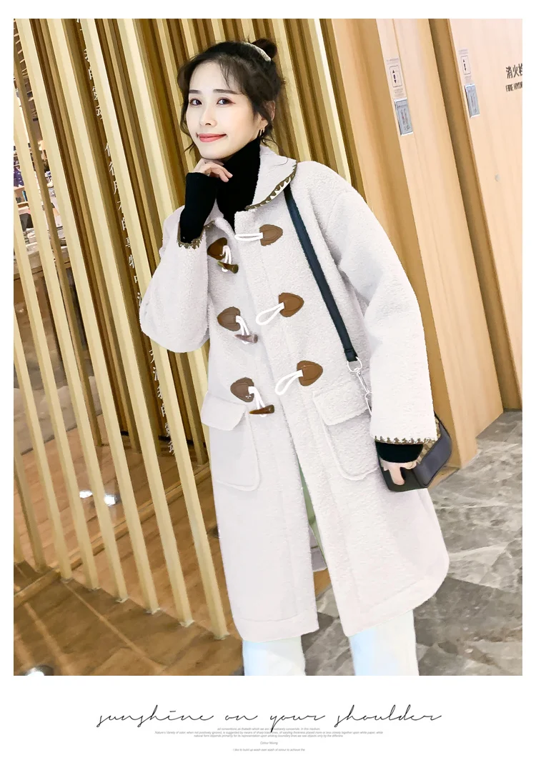 Pregnant Women Winter Long Loose Embroidery Woolen Coats Turn-Down Collar Buttons Fly Cardigans New Year Jackets Work Clothes