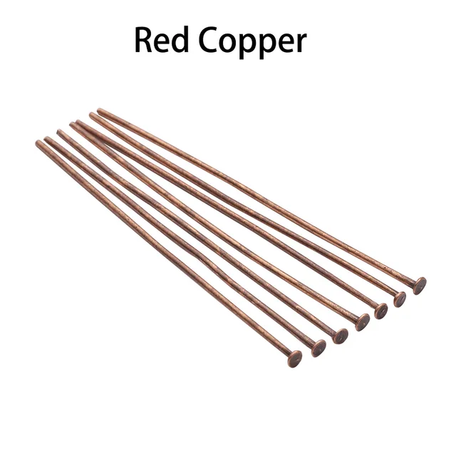 100-200pcs/bag 20 25 30 40 50 60 70 mm Flat Head Pins Gold/Copper/Rhodium Headpins For Jewelry Findings Making DIY Supplies Red Copper