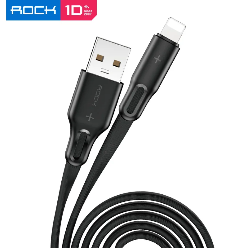 ROCK USB кабель для iPhone Xs Max 7 8 6 Plus 2.4A быстрое зарядное Освещение кабель для iPhone 6 USB кабель для передачи данных зарядный кабель для телефона - Цвет: Black