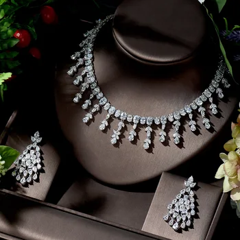 HIBRIDE Sparking Brilliant Big Water Drop Cubic Zircon Women Wedding Jewelry Set For Bridal Fashion Necklace parure bijouxN-1361