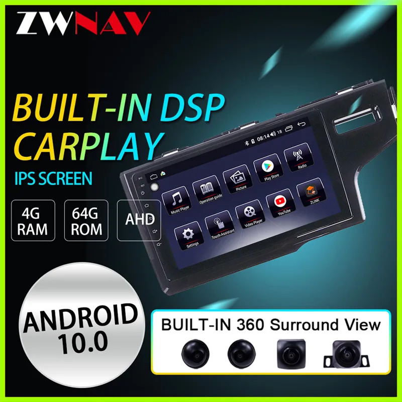 

Android 10 Car Player for HONDA FIT Jazz 2014 - 2018 GPS Navi 360 Panorama DSP PX6 carplay