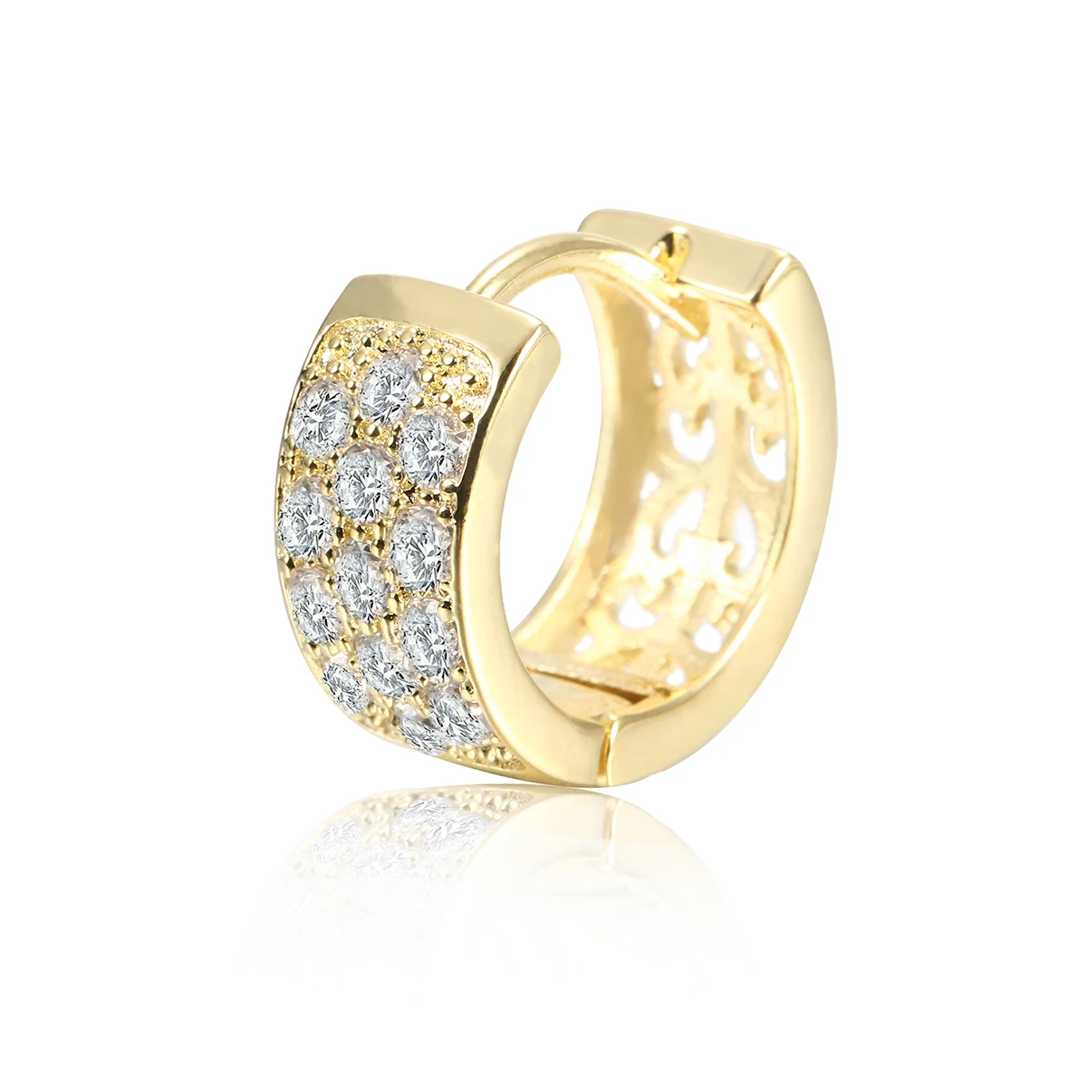 Luxury Circle Hoop Earring Shellhard Round Hollow Rhinestone Crystal Cubic Zirconia Gold Color Earring Fashion Jewelry For Women