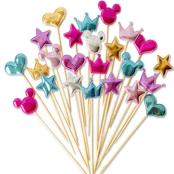 

5pcs/Lot Cute Crown Star Cake Topper For Birthday Lovely Cake Flag Baby Shower For Girls Diy Party Cake Decorations Accessories