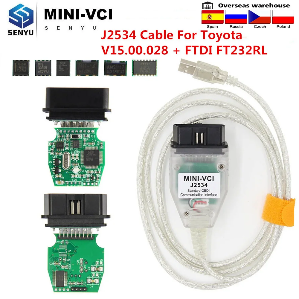 MINI VCI V15.00.028 для Toyota J2534 Tis Techstream MINIVCI FTDI FT232RL/RQ OBD OBD2 автомобильный диагностический