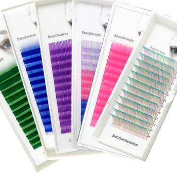 

New Eyelash Extension green blue purple Sky blue Rose red mixing Individual Eyelashes Premium Mink Soft eyelashes for building