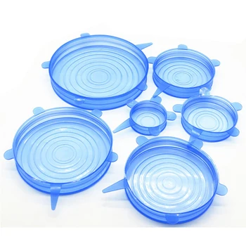 

6Pcs/ Set Reusable Saran Wrap Silicone Stretch Fresh Cover Vacuum Seal Suction Sealer Food Bowl Pot Lids Kitchen Accessories