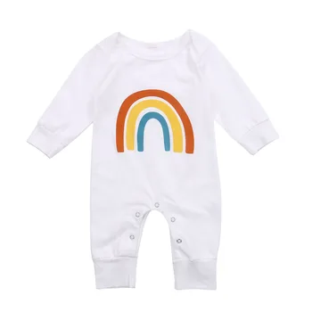 

Baby Rainbow Long Sleeve Jumpsuit Spring and Autumn Cute Round Neck Cotton Romper one pieces suit 0-24 months