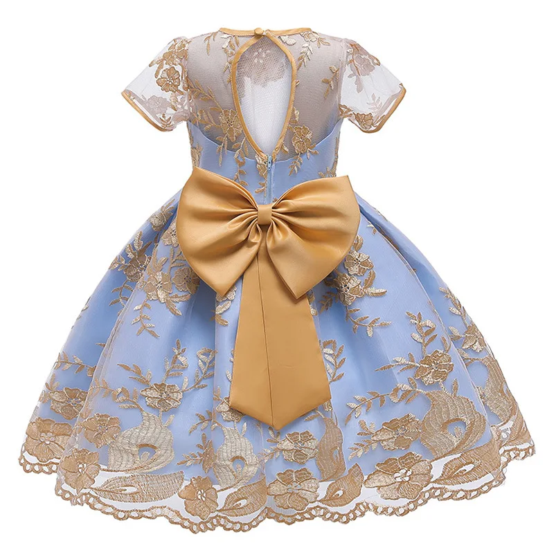 Платье принцессы с цветочной вышивкой и бантом для девочек; кружевное бальное платье-пачка; детское платье для девочек; одежда для свадебных торжеств; WG-D0123