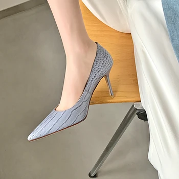 

May Niamh Elegant Woman's Wedding Pumps High Thin Heels Fashion Crocodile Pattern Cow Leather Party Pointed Toe Lady Shoes A195