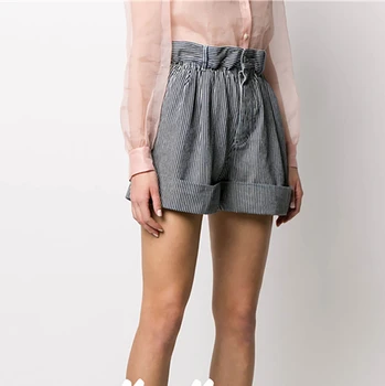 

DEAT 2020 New Summer Fashion Casual Stiped Button Fly Patchwork Pockets Embroidered Loose Shorts Women SB345