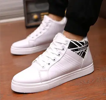 

2020 fashion Black/white leather boots boys winter snow boots waterproof warm plush sneakes male casual ankle boots
