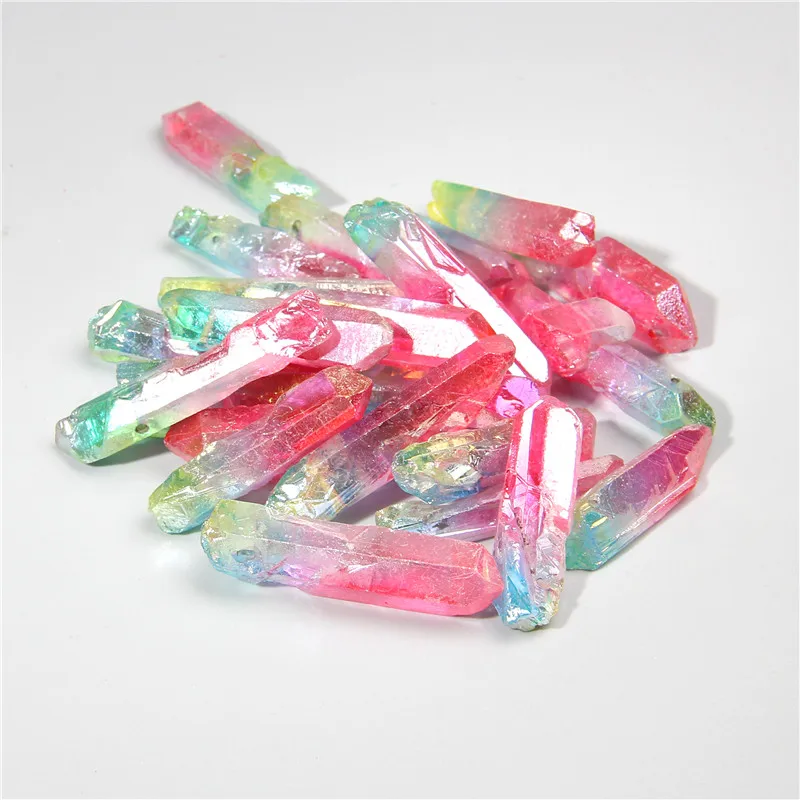 

10pcs Blue Red pendulum Natural Crystals Quartz Points Graduated Tusk Top Drilled loose Beads pendants Jewelry making handmade