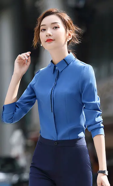 blue shirt IZICFLY стиль осень весна офисный Женский блейзер комплект униформа бизнес Женские костюмы комплект 2 шт. брюки костюм элегантная Рабочая одежда - Цвет: blue shirt