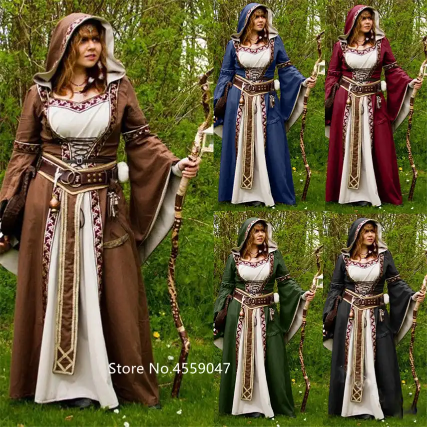 hodde halloween 2020 Renaissance 2019 New Halloween Dress Women Hodded Medieval Costume Frock Princess Cosplay Palace Vintage Victoria Carnival Party Aliexpress hodde halloween 2020