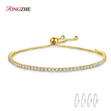 TONGZHE оригинальные теннисные браслеты для женщин из стерлингового серебра 925 пробы, белый синий розовый камень, розовое золото, ювелирная коробка, цепочка, браслет