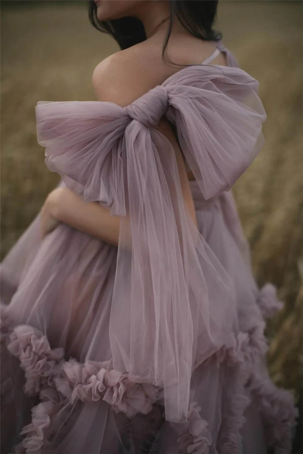 Dusty Pink Maternity Dress Robes for Photo Shoot or baby shower Ruffle Tulle Chic Women Dresses Nightgown Photography Shawel