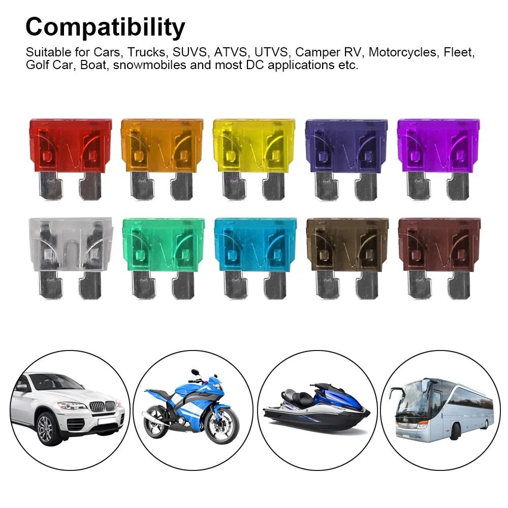 Clip Assortment Car Truck Fuses with Box Auto Blade Type Fuse Set 50/100 Pcs 2A-40A Amp