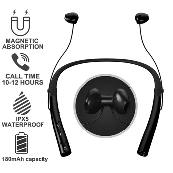 

Q14 Bluetooth Earphone Neckband Wireless Stereos Sweatproof Headphones Noise Cancelling Sport Headsets with Mic Magnetic Earbuds