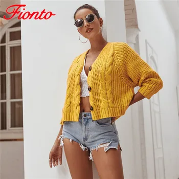 

2019 Fashion Women's Solid Sweater Coat Autumn Thick Female Wild Casual V-neck Long Sleeve Loose Short Coats Jackets AN1446