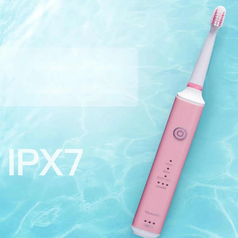 Звуковая перезаряжаемая электрическая зубная щетка с 2 сменными головками, таймер на 2 минуты и 3 режима чистки, водонепроницаемость IPX7