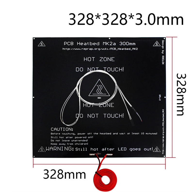 Mk2A 300X300X3,0 мм Reprap Ramps 1,4 Pcb алюминиевая нагревательная пластина для Mendel для 3d принтера Mk2B 328X328X3,0 мм