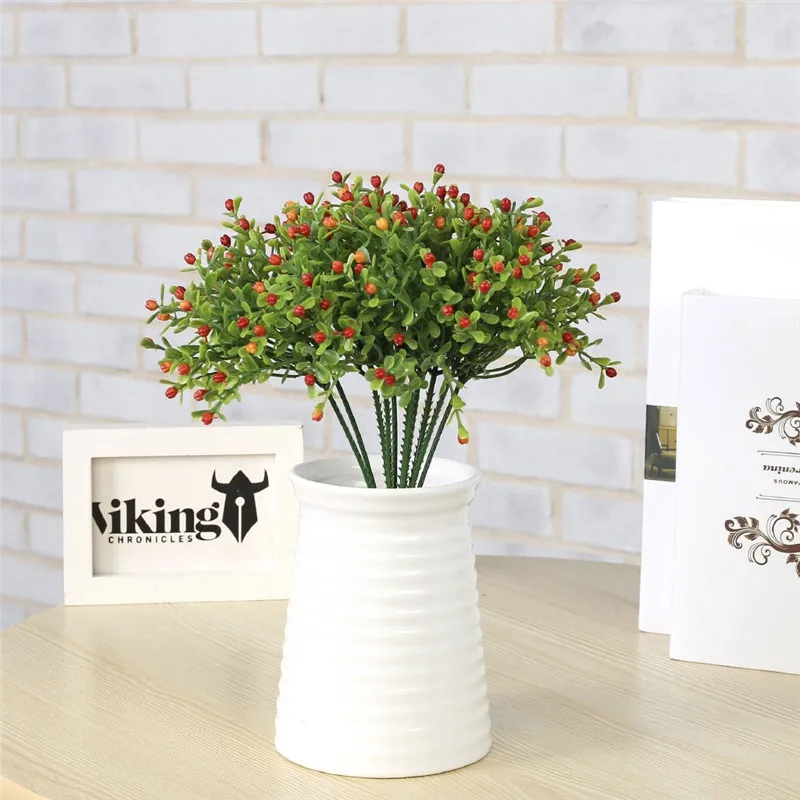 orange 15Pcs Simulation Flower Artificial Milan Grain Plastic Flower Grass Green Plant Grain Wedding Party Garden Home Decoration - Цвет: orange