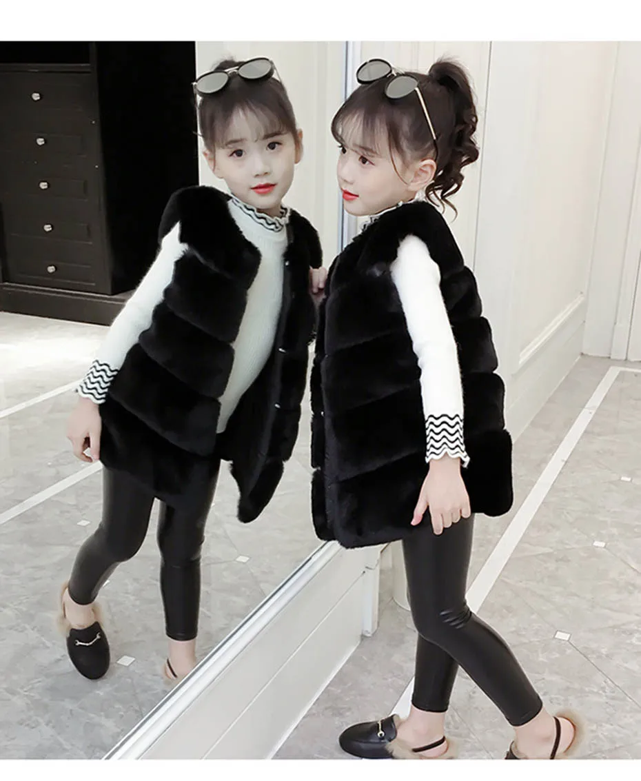 Жилет для девочек, Модный меховой жилет теплая детская верхняя одежда для девочек Осенняя детская зимняя одежда в Корейском стиле для девочек, вечерние