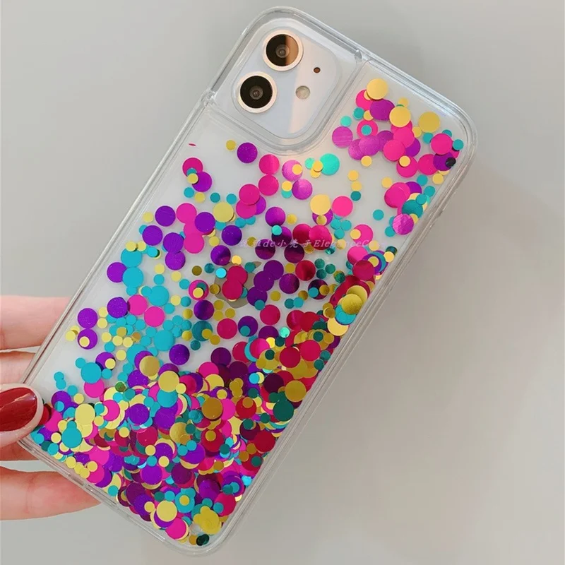 

INS Rainbow wave dot Sequins quicksand Case for iphone 11 11Pro Max For iPhone X XR XS Max 7 8 Plus Liquid hard case Capa