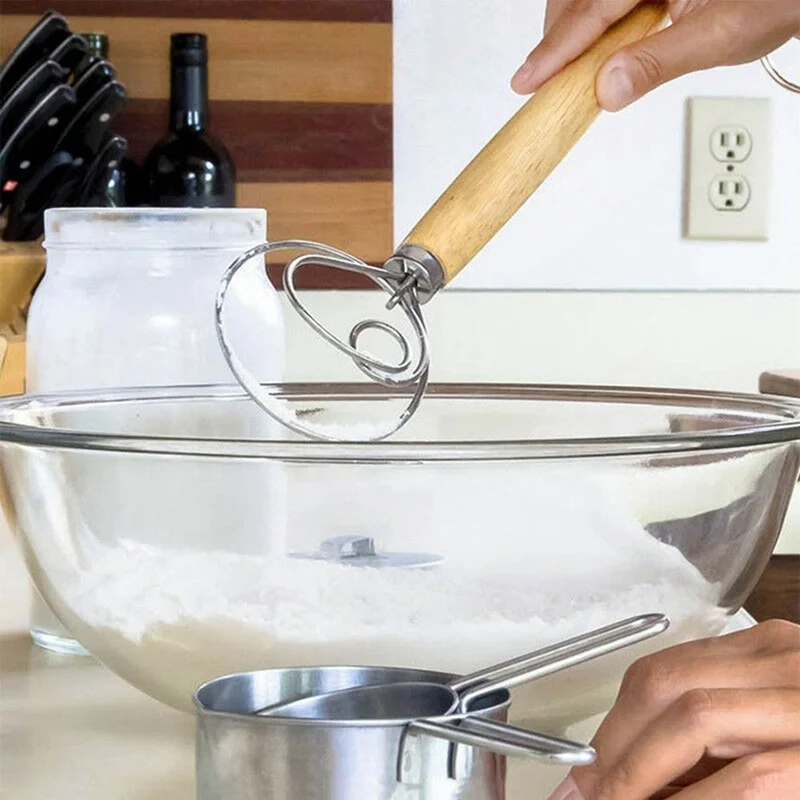 Венчик для теста хлеба проволочный миксер Многофункциональный кондитерский выпечки с деревянной ручкой из нержавеющей стали чаша для смешивания контурный инструмент