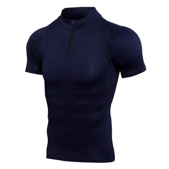 

Men T-shirt Stand Collar Zipper Quick-Dry Breathable Comfortable Short Sleeve Tee Tops Apparel Fitness running Sportswear