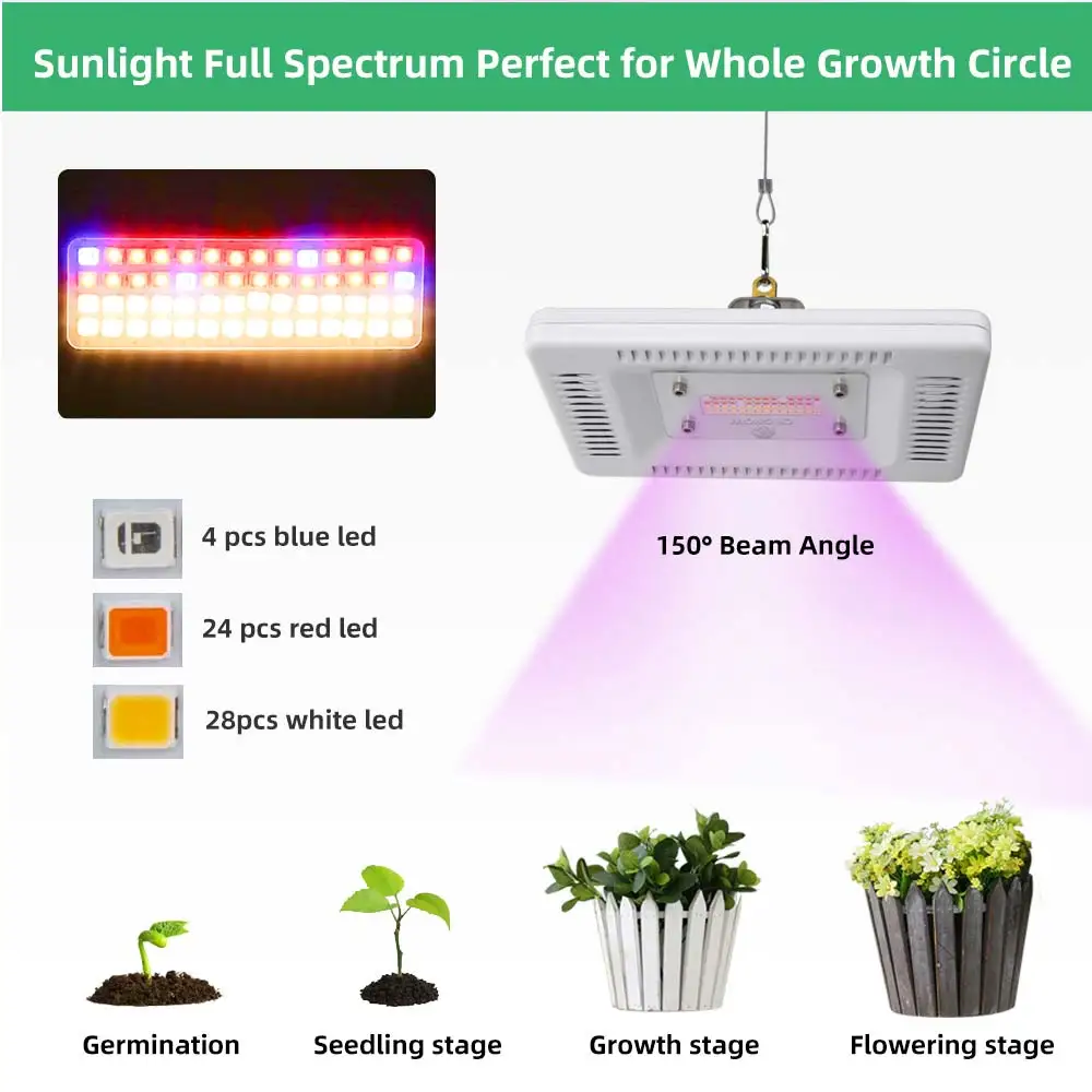LED Desk Clip Grow Light Full Spectrum 4 Modes 50W 56LEDs Waterproof LED Grow Lamp For Indoor Plants Flowers Greenhouses Tent