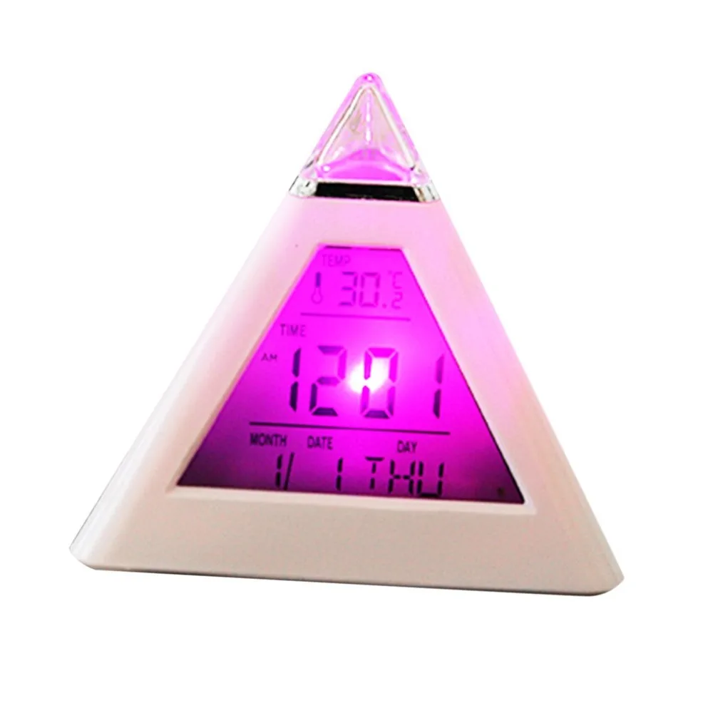 

Creative Fashion Pyramid Digital Clock Temperature Clock 7 Colors LED Change Backlight LED Alarm Clock Time Date Display