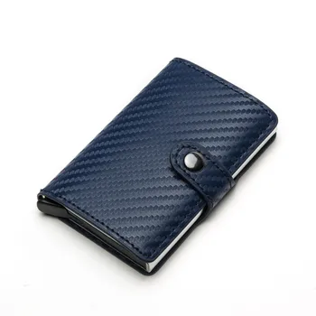 

Carbon Men Wallet RFID Hasp Credit Card Holder PU Leather Metal Men Wallets Mini ID Card Aluminum Purse Unisex Automatic
