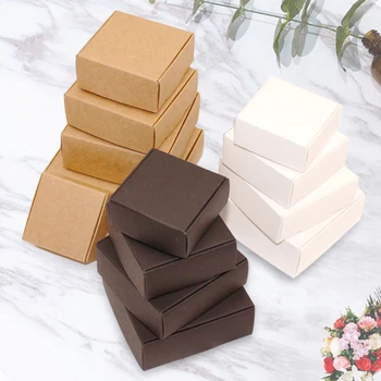 

50pcs Folding Mini Gift Kraft Paper Box Handmade Soap Candy Carton Small Cake Jewelry Cosmatics Boxes Ideas Box 12 Sizes