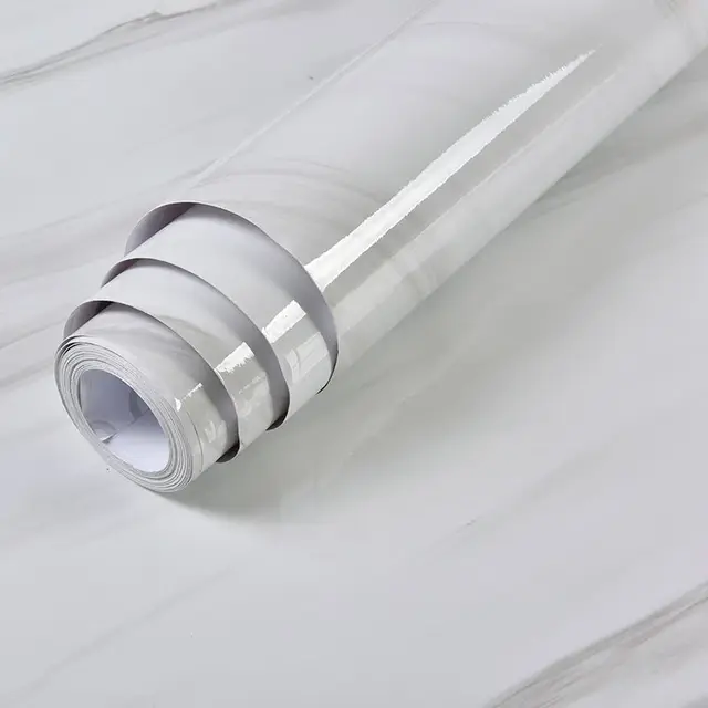 Shiny White Self-Adhesive Peel & Stick in Rolls Waterproof Wallpaper Furniture Films PVC Oil-proof Wall Stickers Kitchen Cabinet Marble Jazz White